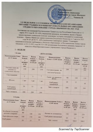 2023 жылға арналған 2-апталық 2-маусымдық оқушыларға тамақ беру мәзірі